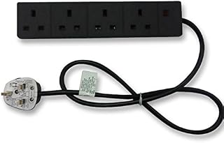 rhinocables Extension Lead UK 3-Pin Plug and Cable 13 amp, 4 Gang Way Multi Sockets Mains Power Strip with Cord (1m)
