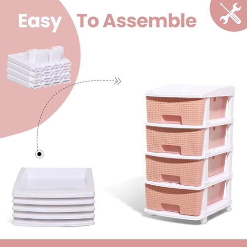Image of Plastic Modular Drawer Storage Chest Of Drawers Organizer Storage Box, Large Stomo Racks For Multipurpose Anti-slip Shoes Organizers (Pink, 4 Layer)