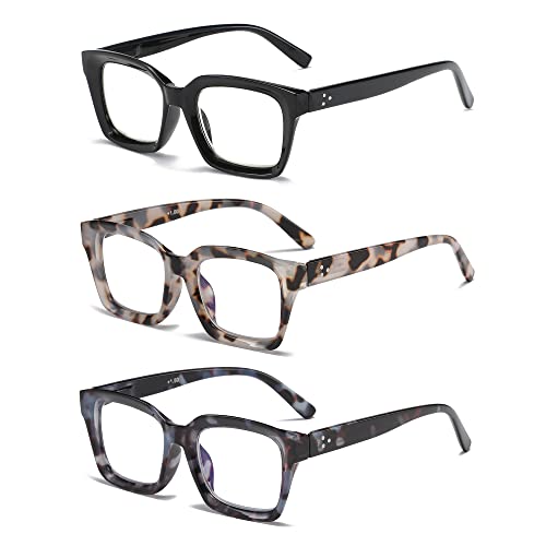Image of 3 Pack Oversize Square Design Reading Glasses for Women, Blue Light Blocking Computer Reader