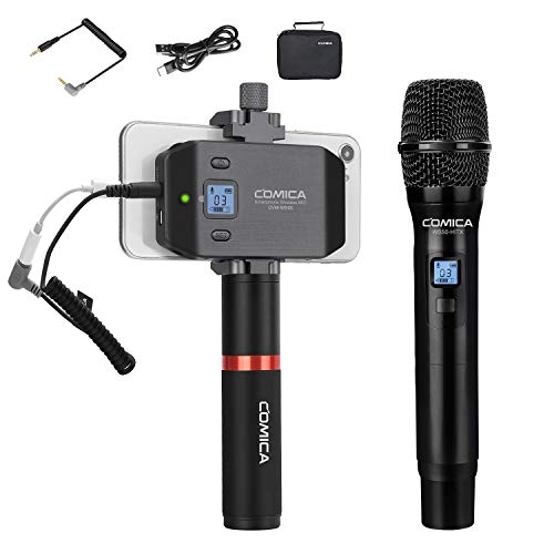 Comica CVM-WS50(H) Wireless Handheld Microphone System, with UHF 6 Channels, 194FT Wireless Range, Built-in Chargable Battery, Microphone for iPhone Samsung Huawei and More