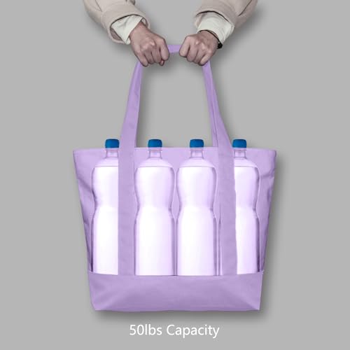 Image of TOPDesign 1-Pack Canvas Tote Bag with an External Pocket, Reusable Grocery Shopping Bag, Top Zipper Closure, Daily Essentials (Lavender)