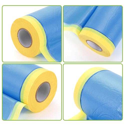 Image of Pre-Taped Masking Film Plastic Cover PE Film Masking Paper 1 Pc 2500x280cm / 82.02ftx110.24 inch Yellow Blue