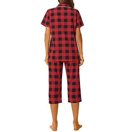 Image of Tugege Capri Pajamas Set Womens Button Down Short Sleeve Lounge Sets Sleepwear Notch Collar Top & Capri 2 Piece PJ Sets