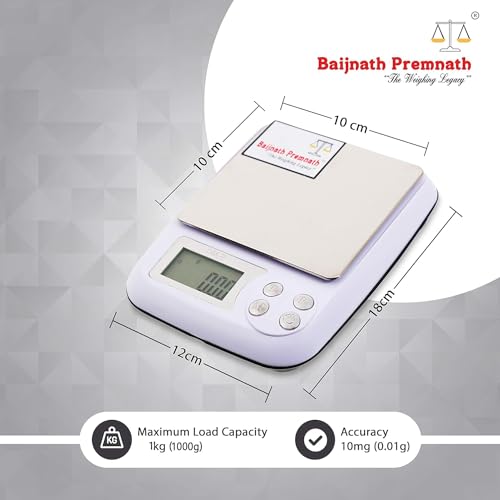 Image of Baijnath Premnath DM-3 1000g (1kg) x 0.01g (10mg) Digital Jewellery Weighing Scale - Precision Scale for Gold, Silver, and Chemicals Weight - Domestic & Professional use