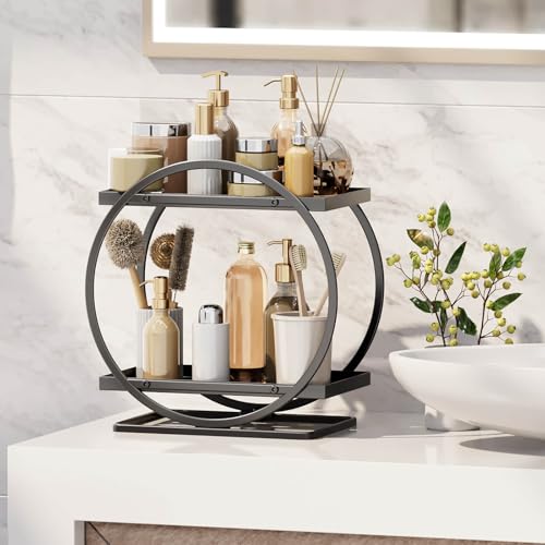 Bathroom Counter Organizer, Black Perfume Organizer for Dresser, 2 Tier Bathroom Organizer Countertop, Vanity Makeup Organizers, Skincare Display Tray for Bathroom Sink Storage - Image 4