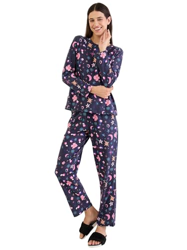 Pyjama femme imprimé floral bleu marine en finitions haut de gamme
