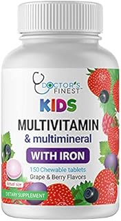 Doctors Finest Multivitamin & Multimineral with Iron Chewables for Kids – Vegetarian – Gluten Free Vegetarian – Great Tasting - Natural Flavored Pectin Chews with Vitamins A, B, C, D & E – 150 Count