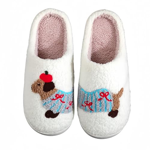 Dog Slippers for Women and Men with Cute Embroidered Dachshund French Bulldog Corgi or Poodle Design Cozy Plush Indoor House Shoes with Memory Foam and Non Slip Sole Unisex Fit