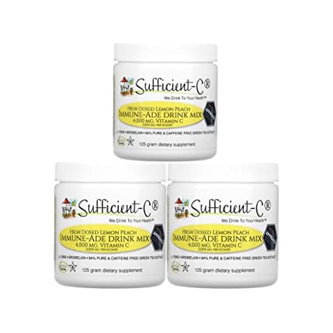 Sufficient-C High Dose Vitamin C Lemon Peach Immune-Ade Drink Mix - 125 gram Three (3) Pack Cover