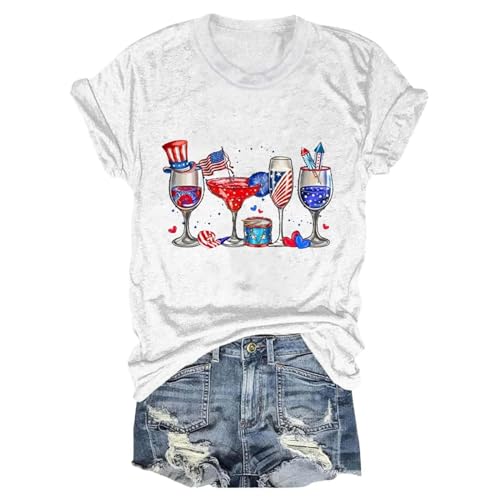 Angxiwan My Orders Placed Recently by Me All Womens Summer Tops Happy 4th of July Wine Glasses USA Flag Drinking Party Women T Shirt