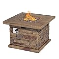 AQUILLA Outdoor Fire Pit w Stone Like, 32 inch Square Fire Table, 50,000 BTU Stainless Steel Burner, Free Lava Rocks, 20 Gal Propane Tank Could Set Inside (exclude) for Backyard, Graden, Poolside