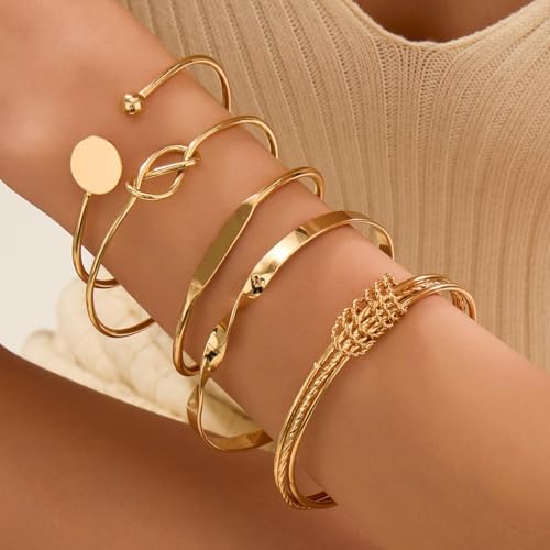 Gold Bracelets Set for Women, Stackable Boho Multi-layered Bracelets, Gold Bangle Bracelet, Multi Layer Stackable Cuff Bracelet Set, Trendy Elegance Charms Non Tarnish Minimalist Textured Boho Jewelry2