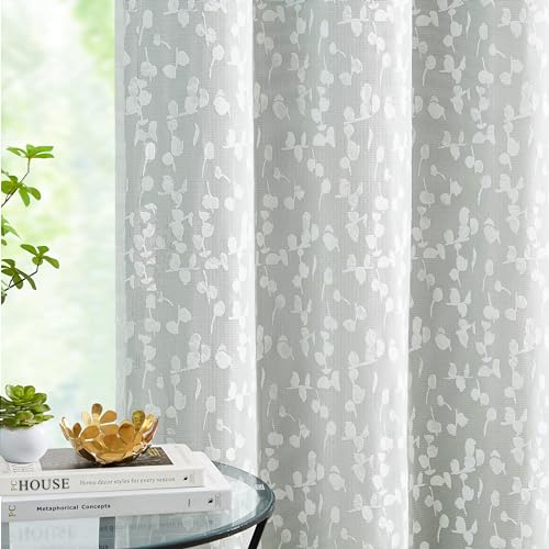 Image of Mix Matched Green Full Blackout & Sheer Leaf Lace Curtains 52 inchWx84L 5Panels