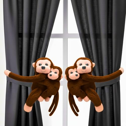 Image of Tickles 2 Pcs Monkey Mother Baby Soft Plush Toy Curtain Tiebacks Holder Clip for Children Living Room Decoration Accessories Window Curtain Decoration (Size: 30 cm Color: Coffee)