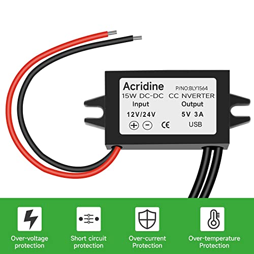2-Pack 12V 24V DC to 5V 3A USB Female DC Converter Adapter Buck Module4
