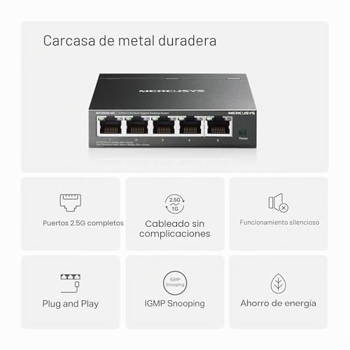 Switch de escritorio de 5 puertos con resistente carcasa metálica y 2,5 GB 3
