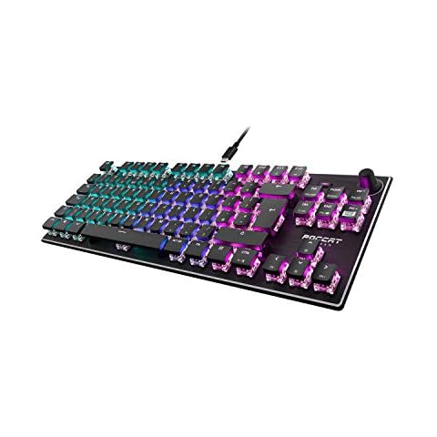 Roccat Vulcan TKL (UK Layout) Mechanical PC Gaming Keyboard, Tenkeyless, Linear Titan Switch, Per-Key AIMO RGB Lighting, Anodized Aluminum Top Plate and Detachable USB-C Cable, Black Cover
