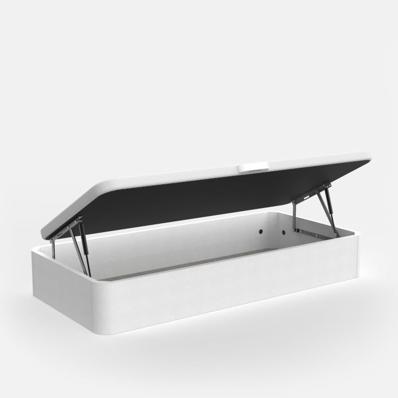 Canapé Abatible De Madera Eco - Gran Capacidad - Apertura Lateral - Cajón De Madera - Subida Y Montaje Gratuitos - CAJÓN - Blanco - Tapa 3D Blanco, 105 x 200 cm.
