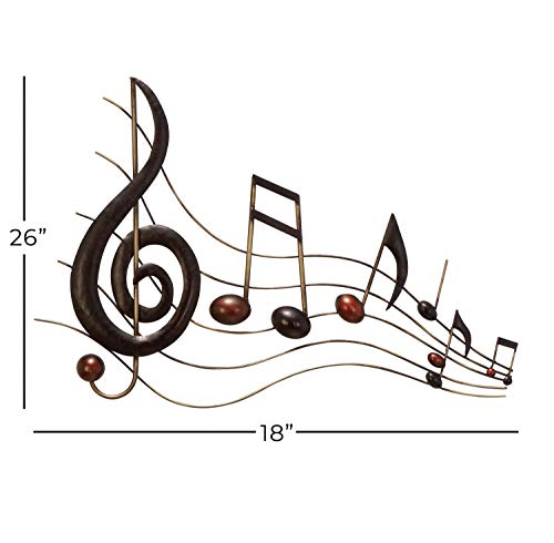 Deco 79 Metal Musical Notes Home Wall Decor Wall Sculpture with Gold Details, Wall Art 26" x 18" x 1", Brown