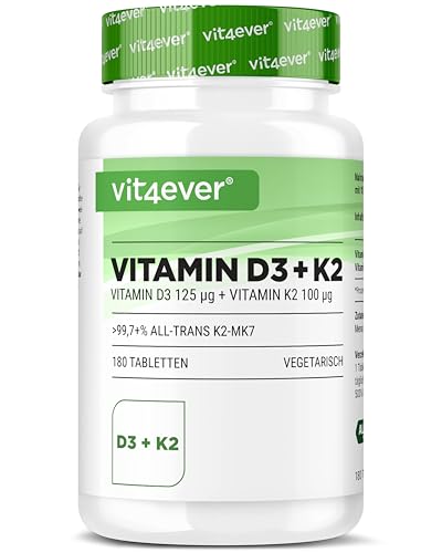 Vitamina D3 + K2 Depot - 180 comprimidos - Materia prima de primera calidad: 99,7+% All-Trans (K2VITAL® de Kappa) - Con 5000 U.I. de vitamina D3 por comprimido - Altamente dosificado