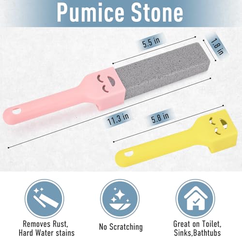 WISYOK 12 Pack Toilet Pumice Stone with 2 Handle, Hard Water Ring Calcium Buildup Remover, Grey Pumice Stone for Bathroom, Sink, Bathtub, Pool, Grill Cleaning
