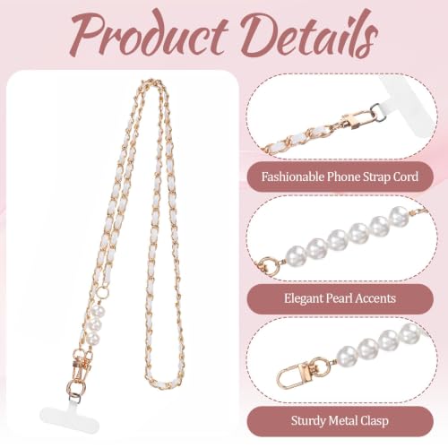 Image of Phone Lanyard, Phone Chain, Anti-Lost Phone Wrist Strap - Double Phone Chains Hand Charm With Aesthetic Pearl Beaded Design - Cute Decoration for Keychain, Wallet, and Camera