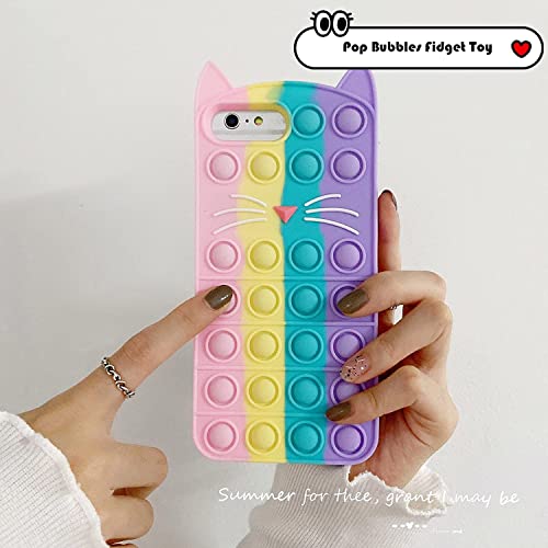 Bqzp1N Pop Rainbow Cat Phone Case For Iphone 6/6S/7/8/Se 2020, Cute Style Kawaii Rainbow Cat Pop Fidget Silicone Phone Case For Girls & Children’s Iphone Case. (For Iphone 6/6S/7/8/Se 2020 4.7Inch) #TOP2