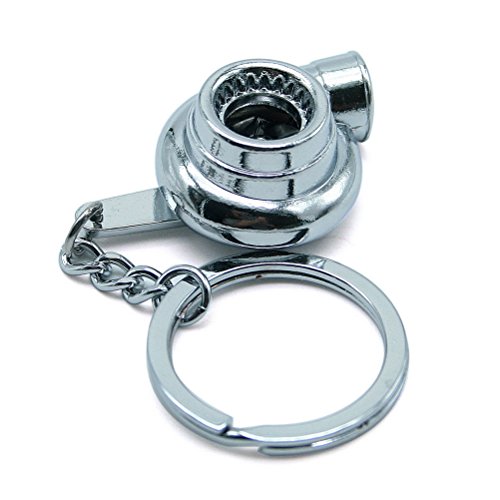Waterwood Creative Auto Parts Models Spinning Turbo Turbocharger Keychain Key Chain Ring-Silver