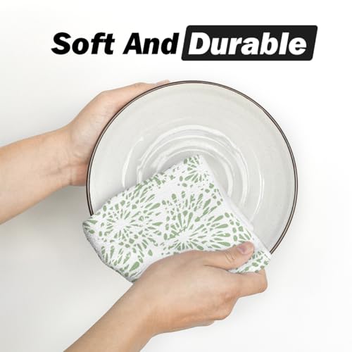 Artoid Mode Green Floral Leaves Boho Kitchen Towels Dish Towels, 18x26 Inch Seasonal Spring Summer Decoration Hand Towels Set of 4