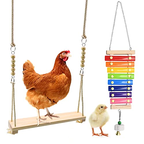 Swing Toys Xylophone 2pcs Chicken Toys for Poultry Run Rooster Hens Chicks Pet Parrots Macaw Entertainment Stress Relief for Birds