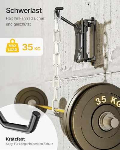monTEK Schwenkbare Fahrrad Wandhalterung, Rennrad Wandhalterung für Reifenbreite bis 90mm, Fahrradhalterung Wand bis 35kg, platzsparender Wandfahrradständer, Vertikaler Fahrradständer, 1er Set
