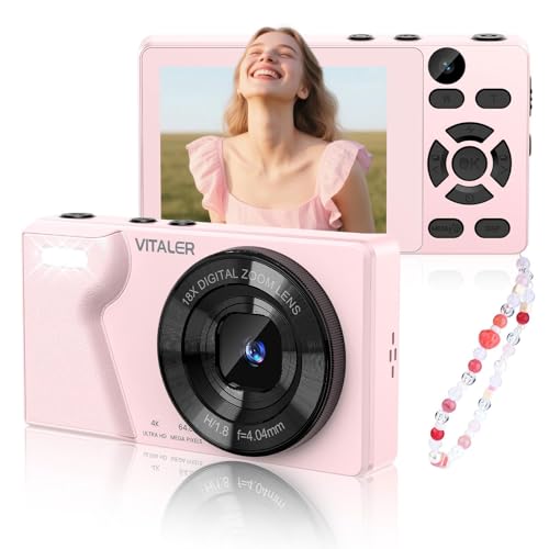 Digital Camera 4K 64MP Compact Camera with Dual Lens, 2000mAh Battery, 2.8" IPS Screen, Zinc Alloy Shell and 18X Digital Zoom Auto-Focus Small Camera for Kids, Teenagers, Beginners, Pi... SD CARD)