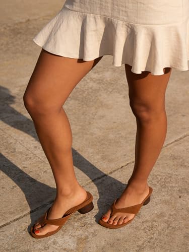 Image of vivianly Women's Suede Low Chunky Block Heel Flip Flops Square Toe Thong Heeled Sandals Casual Slip On Mules for Work Beach Casual Outings