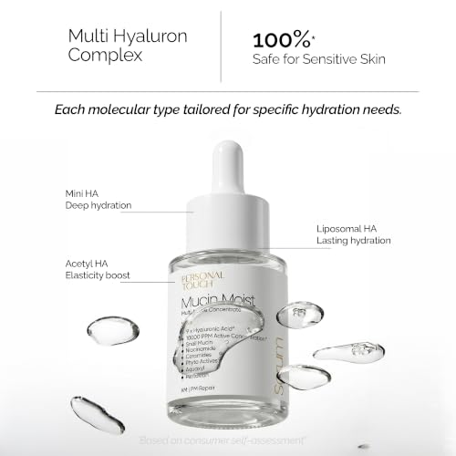 Image of Personal Touch Mucin Moist Serum Cruelty Free - World's 1st Snail Mucin With 9 Types of Hyaluronic Acid, Ceramides, Niacinamide | Korean Skincare | Dryness, Fine Lines, Skin Barrier Repair | 30ml