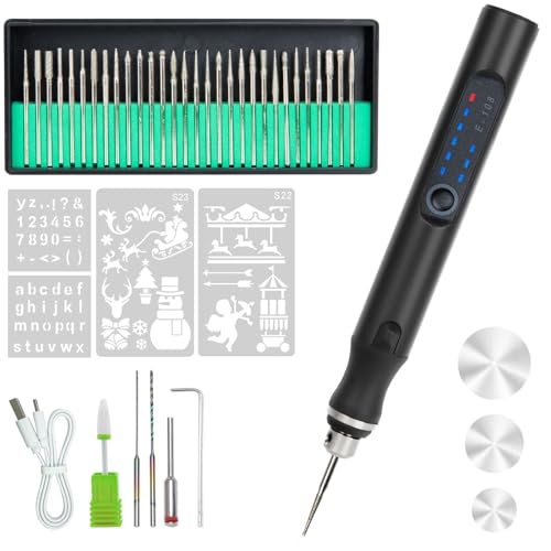 Elektrischer Gravierstift – USB Wiederaufladbarer Gravurstift mit 36 Bits, Einstellbar bis 18.000 U/min, Tragbare Graviermaschine für Schmuck, Holz, Glas (Grau)