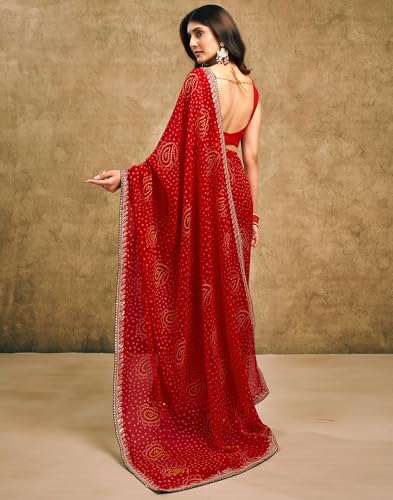 Image of SIRIL Women's Georgette Bandhani Printed Saree, Traditional Wedding Sarees For Women With Unstitched Blouse Piece