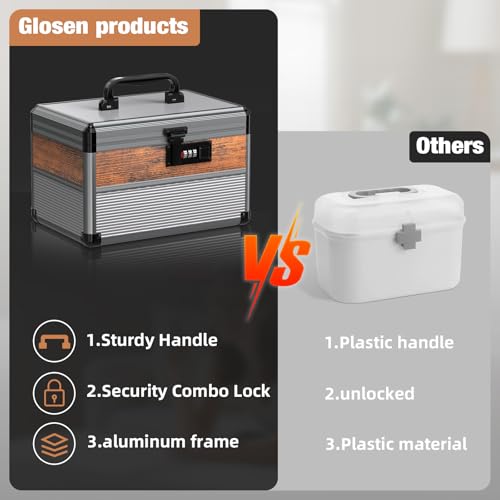 Image of Glosen Security Lock Box with Code, Portable Medication Lock Box for Pill&First Aid Kits, Lockable Storage Box with Shoulder Strap & Handle for Home, Office & Travel (Black, 10inch)