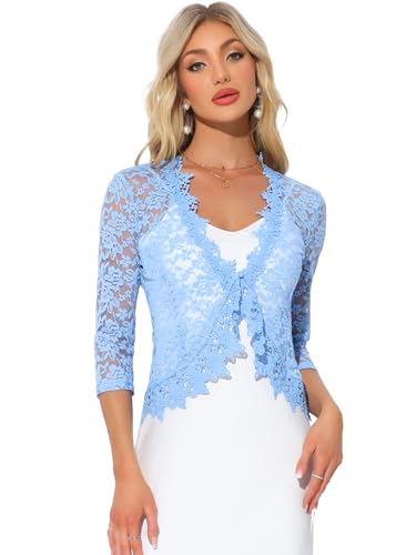 Image of Allegra K Floral Lace Shrugs for Women's Evening 3 /4 Sleeves Formal Elegant Bolero Cardigan