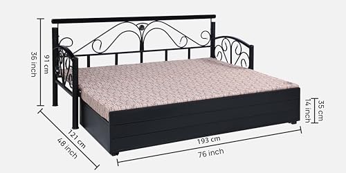 Image of 3 Seater Metal Sofa Cum Bed with Hydraulic Storage | Sofa Set for Living Room, Bedroom, Guest Room| Single Size Convertible Sofa Bed | Comfortable Seating Sofa Multi & Black
