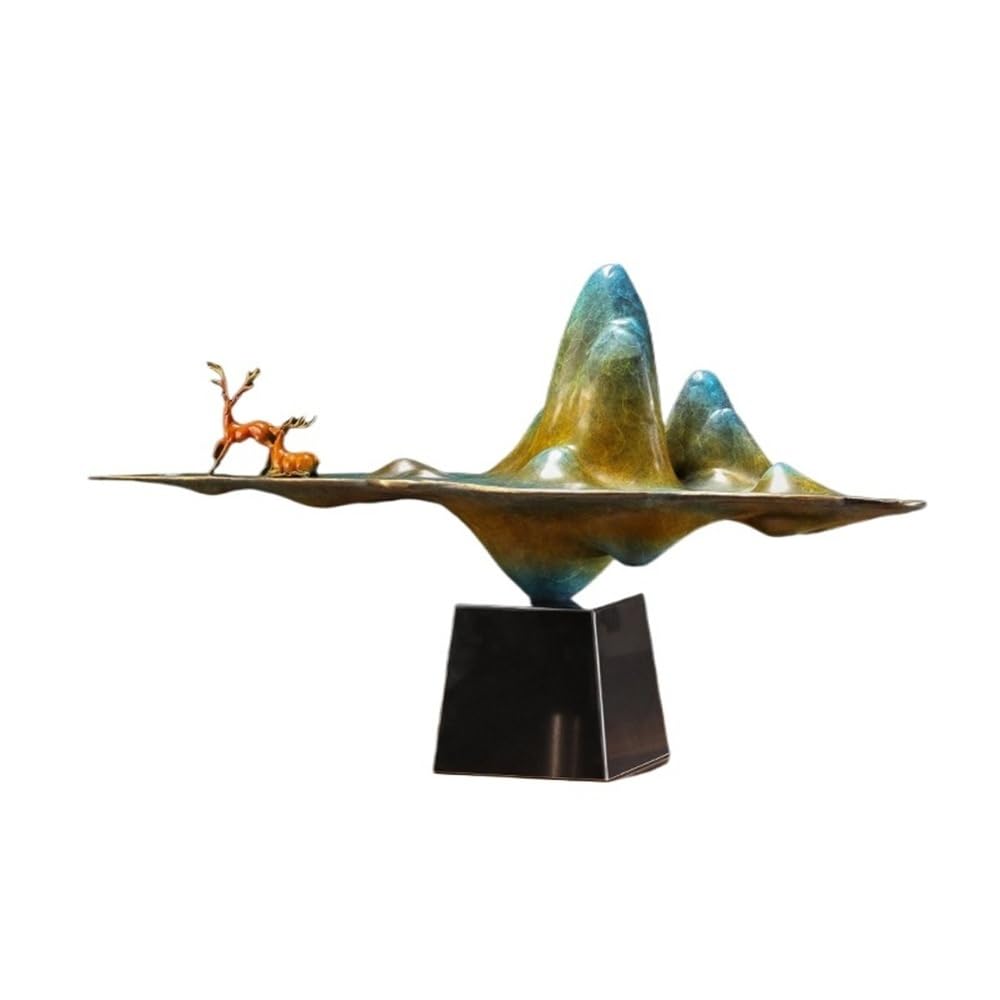 AFGFGHES Statue Home Copper Desktop Deer Ornaments Living Room Handmade Statue Study Office Rockery Decoration Crafts Brass Figurine(B)