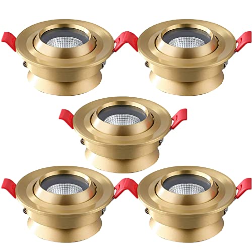 Paquete de 5 focos LED empotrables con r, 5 W, 7 W y 10 W, ángulo Ajustable de 30°, anslumbrantes, COB, de 3 Pulgadas, Totalmente de Cobre, 10 W, 4000 K.