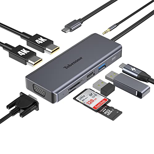 Docking Station USB C to Dual HDMI Adapter for Windows, Tobenone 9-in-1 Dual Monitor Dock, Laptop Hub with 2 HDMI, VGA, PD 3.0, USB 3.0, USB 2.0, SD/TF, Compatible for Dell XPS 15, Lenovo Yoga 930,etc Docking Station USB C to Dual HDMI Adapter for Windows, Tobenone 9-in-1 Dual Monitor Dock, Laptop Hub with 2 HDMI, VGA, PD 3.0, USB 3.0, USB 2.0, SD/TF, Compatible for Dell XPS 15, Lenovo Yoga 930,etc