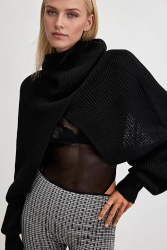 MISSACTIVER Turtle Neck Bolero Shrugs for Women Open Front Knit Cropped Sweaters Long Sleeve Loose Fit Pullover Sweater Shawl4