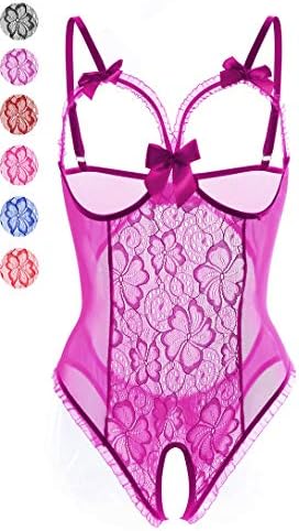 Women Sexy Teddy Lingerie One Piece Lace Babydoll Bodysuit Nightie Plus Size S-3XL (Large, Purple.)