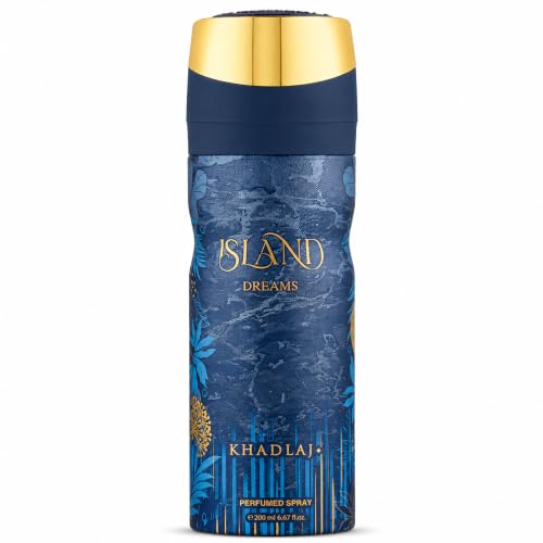 Image of Khadlaj Island Dreams Perfumed Deodorant Spray 6.8 Ounce / 200 ml | Citrus, Fresh, Musky, Amber - Long-Lasting Fragrance for Unisex