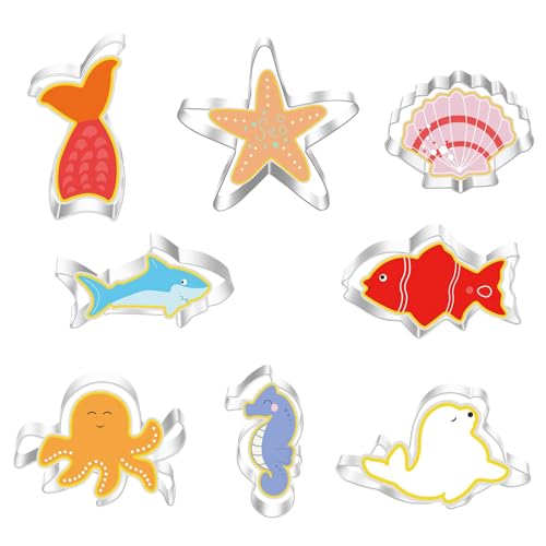 8Pcs Marine Animal Series Cookie Cutter Set Stainless Steel Cute Sandwich Cutter to Animal Biscuit Cutter Baking Mould for Cake Decorating Pastry Cookie Making