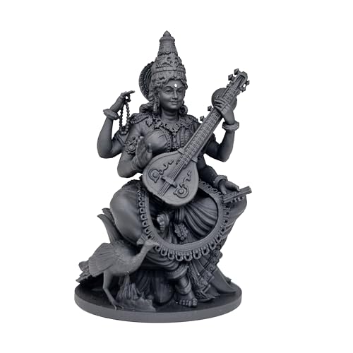 Image of MurtiHome Maa Saraswati Idol, Goddess Sharda Statue | 8 cm Tall Small Black Color Figure Made From UV Resin, Crafted by 3D Printer for Car Dashboard, Home, Office, Gift