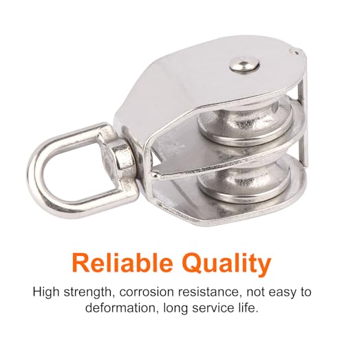 LordHardware 2PCS M32 Double Sheave Pulley Block 304 Stainless Steel Lifting Crane Swivel Hook