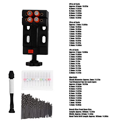 60Pcs Hand Twist Drill Bit Set, 0.31.2mm Hand Drill Tool Set, Pin Vise Hand Drill, High Speed Steel Twist Bit and Miniature Drill, Bench Vise for Craft Carving