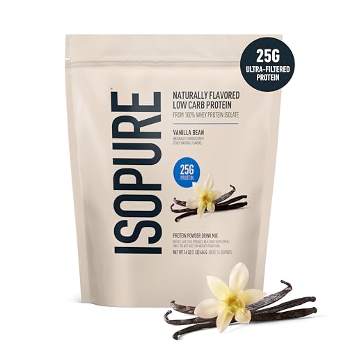 Image of Isopure Low Carb 100% Pure Whey Isolate Protein Powder, Lactose Free, Gluten Free, With Vitamins, Vanilla Bean, 25g Protein Per Serving, 1 Lb, 14 Servings (Packaging May Vary) | 25g Protein Per Serving, 100% Whey Protein Isolate, Lactose Free, Gluten Free, with Added Vitamins, 5 or Less Ingredients